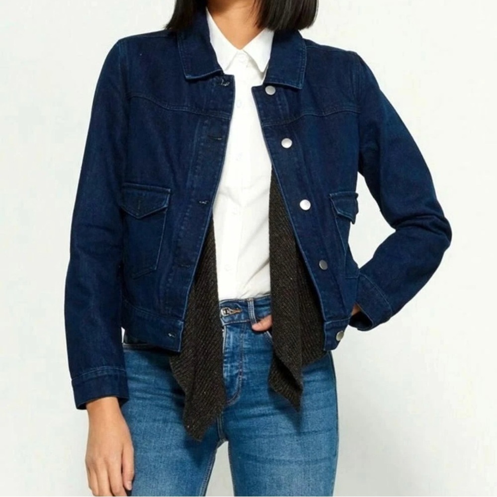 Bagatelle Women's Blue Removable Knit Drape Collar Denim Jacket Size S - Picture 3 of 5